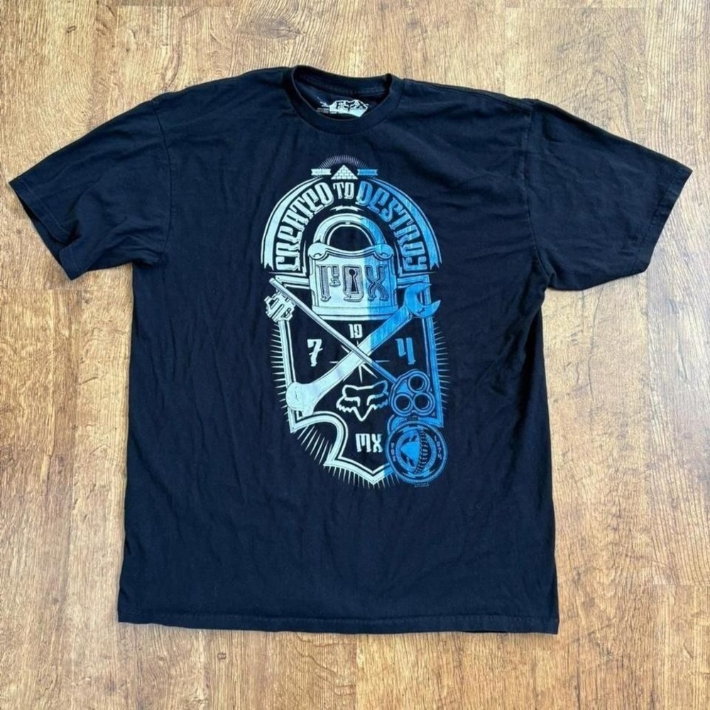 Fox Racing Created to Destroy Graphic T-Shirt Black Blue XXL Distressed Fade